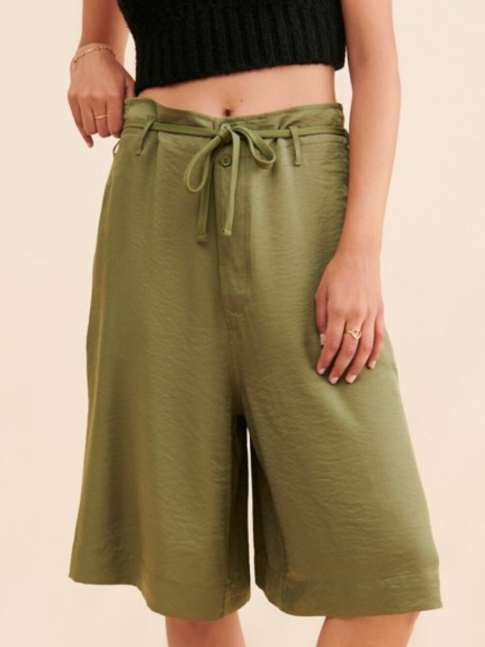 ANTHROPOLOGIE TINY Heidi High Rise Longline Shorts Olive Size M